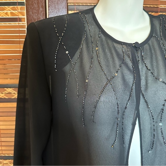Adrianna Papell Evening Essentials Vintage Black Sheer Beaded Sequin Jacket Top - Picture 6 of 10